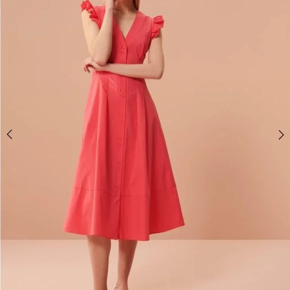 Tara Jarmon | Dresses | Tara Jarmon Pink Ribes Dress In Poplin Midi Length  Size 42 | Poshmark